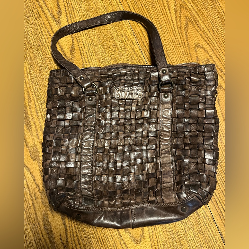 Woven Leather Bag - Dark Brown